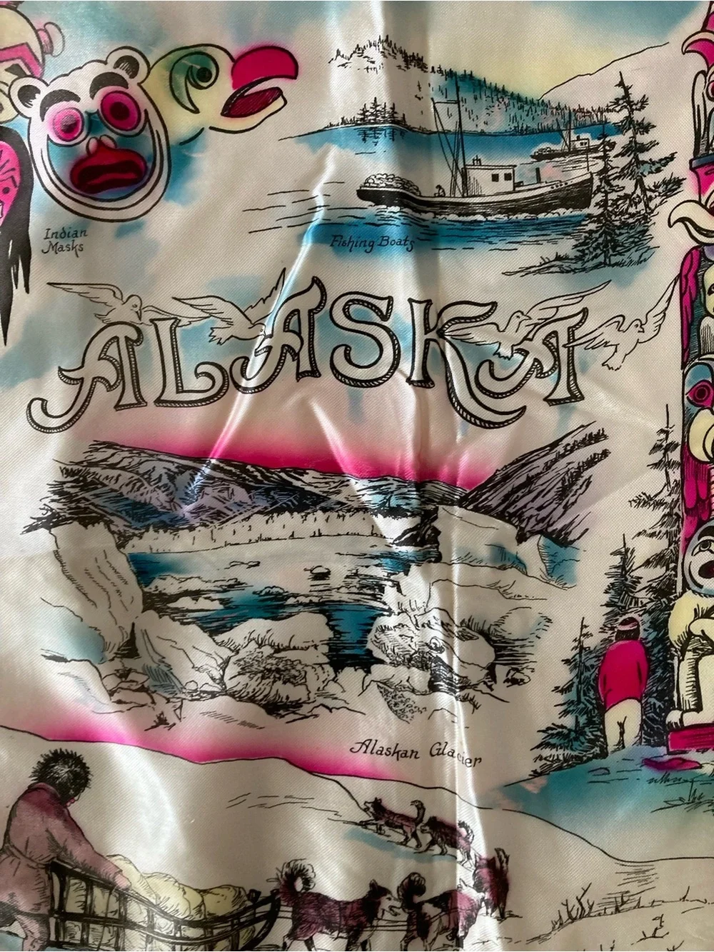 Vintage‎ 1950’s Satin Souvenir Pillow Case Alaska